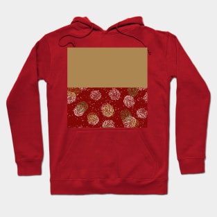 Gold Horizontal Split Colorful Pinecone Pattern on Red Hoodie